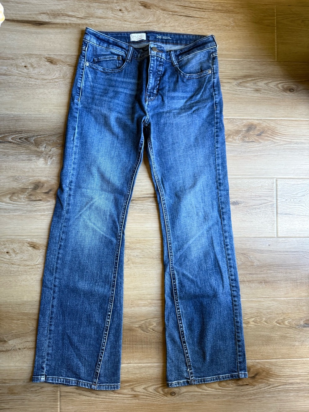 Pilcro Women's Low Rise Dark Blue Flare Jeans
